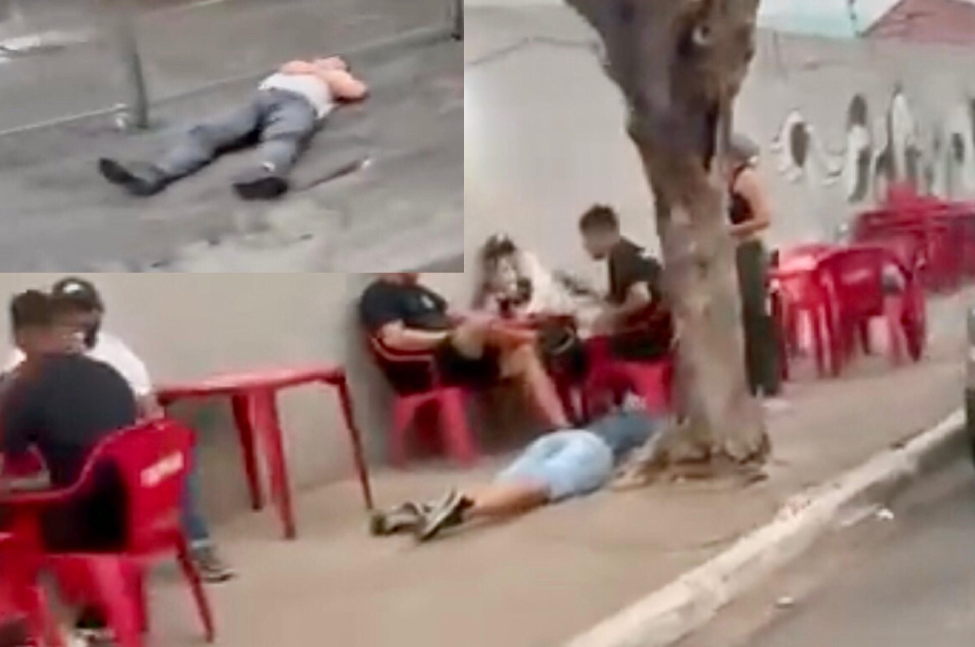 Imagem de dois homens dormindo bebados na rua em Várzea Grande