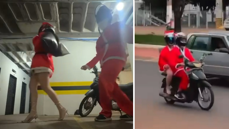 Moto de Papai Noel distribui doces e sorrisos em Rondonópolis; veja vídeo