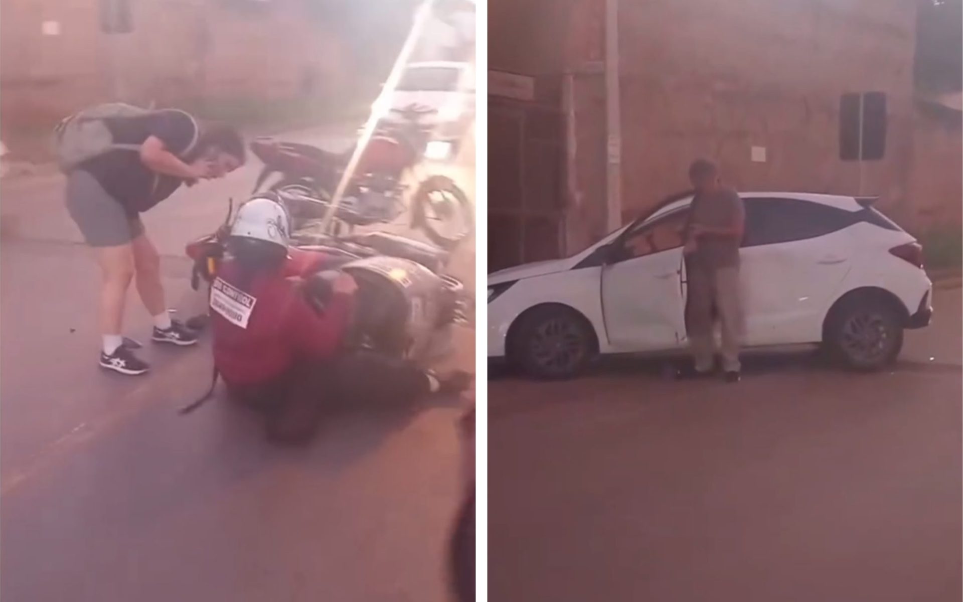 Motociclista cai após colisão com carro no bairro Morada do Ouro, em Cuiabá; veja vídeo