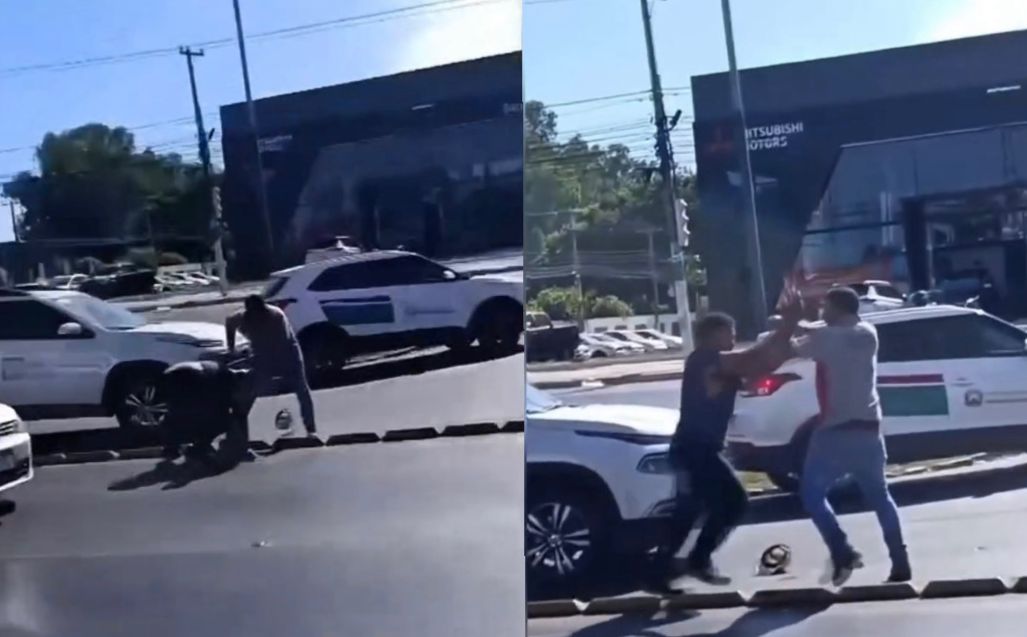 Briga entre motoristas interrompe trânsito e viraliza em Cuiabá