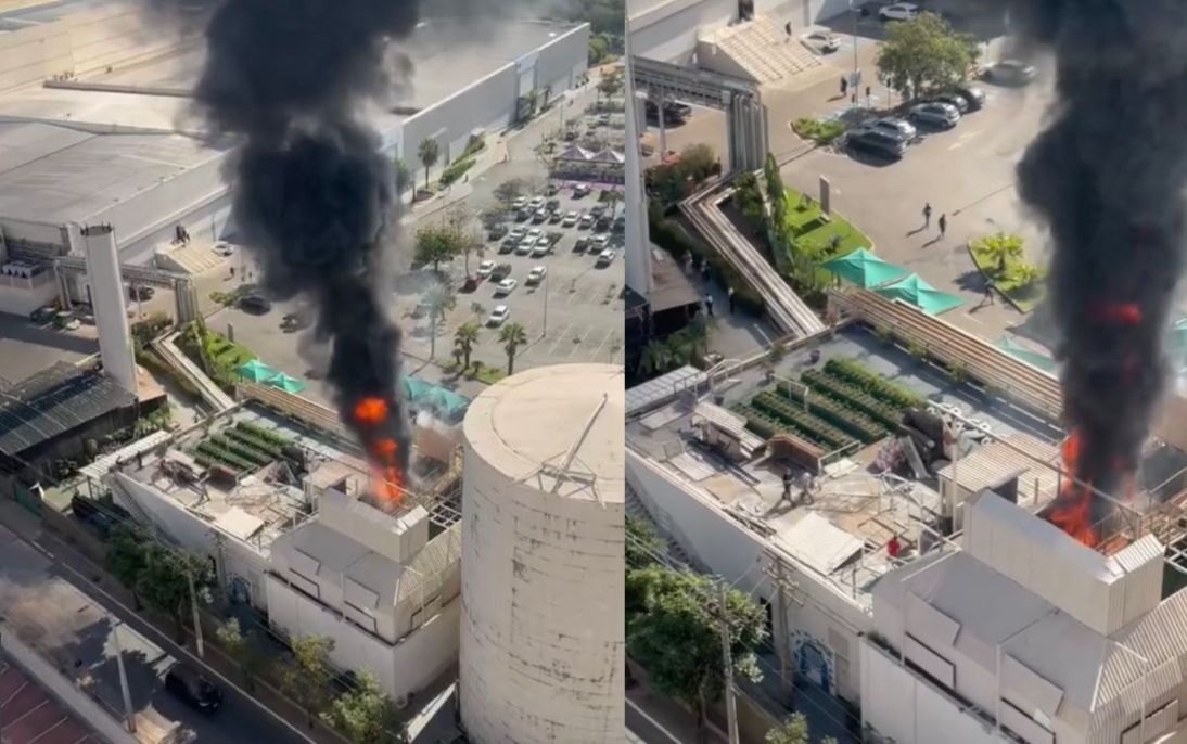Fogo atinge área externa do Shopping Pantanal e causa correria em Cuiabá