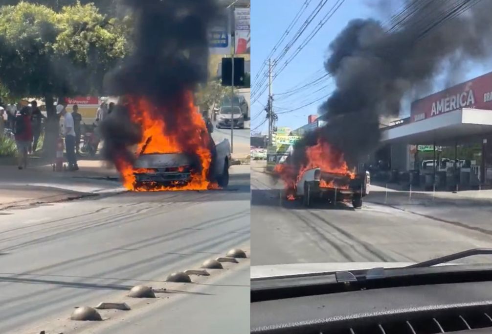 Incêndio destrói veículo em avenida movimentada de Cuiabá