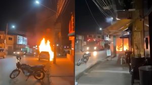 Carro pega fogo em frente à Martinello e vira bola de fogo