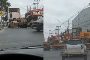 Caminhão arrasta fios e paralisa bairro em Cuiabá