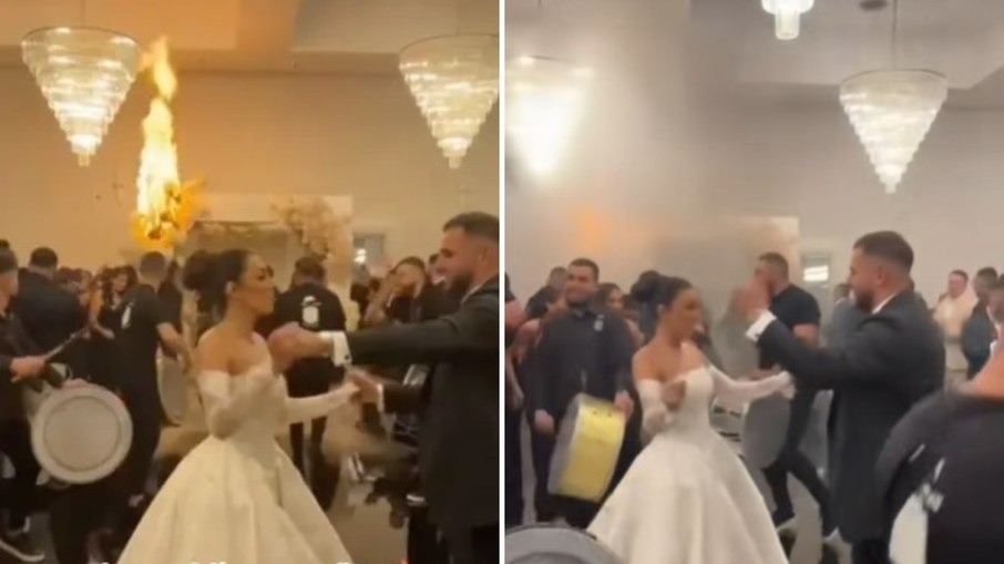 Casamento vira caos após decoração pegar fogo; veja vídeo
