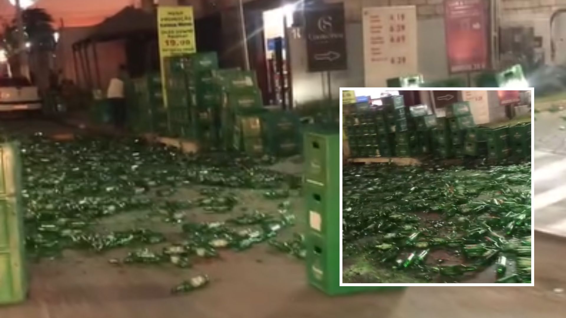 Acidente com carreta de Heineken em Cuiabá espalha centenas de garrafas na pista; veja vídeo